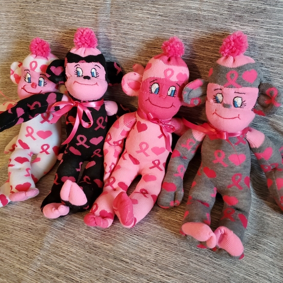 Pink Ribbon Sock Monkey - Grey - Picture 6 of 7